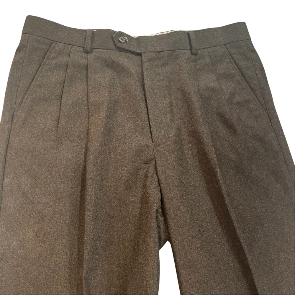 Paul Fredrick Mens Brown Wool Cashmere Pleated Cuffed Dress Pants 34x31 (35 tag)